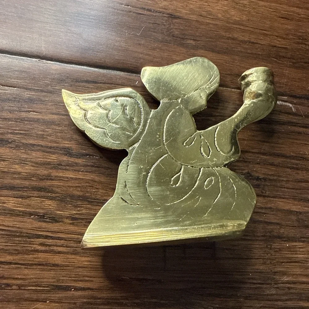 Small Vintage Brass‎ Angel Candle Holder Christmas Holidays Nativity